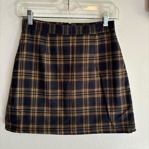 Navy and yellow plaid mini skirt